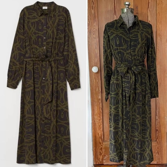 Richard Allan x H&M Brown & Green Printed Button Up Shirt Maxi Dress - Picture 4 of 5